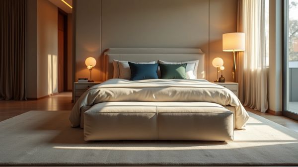 Bout de lit ou banc d'entrée : le pouf rectangulaire joue sur deux tableaux